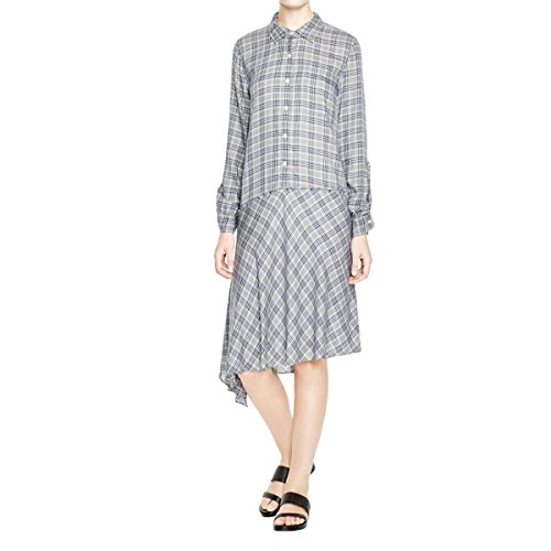 Pure DKNY Womens Plaid Drop Waist Wear to Work Dress Navy XS