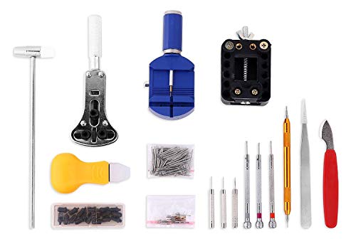 ShineMore 147 PCS Watch Repair Tool Kit Case Opener Spring Bar Tool Set Bonus A Hammer