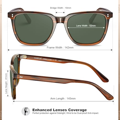 CARFIA Polarisierte Herren Sonnenbrille mit Rechteckig Acetatrahmen, 100% UV-Schutz Sportliche Sonnenbrille