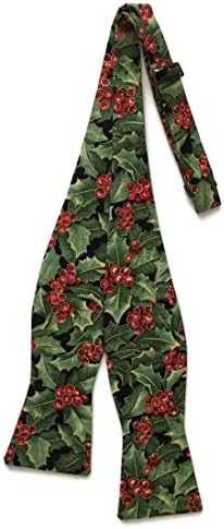 Men’s Self-Tie Green Holly Berry Bow Tie with Gold Metallic (Mens)