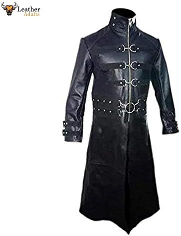 Mens Real Black Leather Goth Matrix Trench Coat Steampunk Gothic Van Helsing