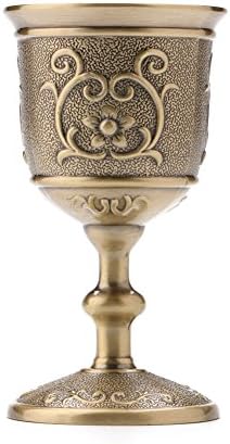 XHWine Vintage Hand-made Solid Copper 50ml Small Size Alcohol & Liquor & Whisky Glass Water Goblet Carving Pattern (Approx 1.7oz)