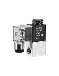 uxcell 2V025-08 - Válvula solenoide de aire neumático NC con control eléctrico (CA 110 V, 2 posiciones, 1/4" PT, luz intermitente interna), color rojo
