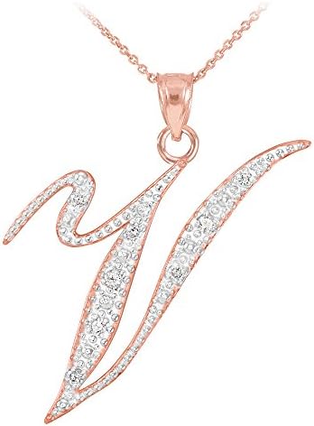 14k Rose Gold Diamond Script Initial Letter V Pendant Necklace, 16"