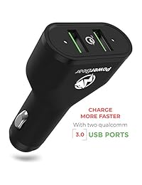 powerbear Qualcomm Carga Rápida 3.0 Cargador de Coche 2 puertos USB cargador de coche [45 W] Dual-USB Ultra Fast Car Charger USB [Certificado Qualcomm 3.0] Negro [24 meses de garantía)]