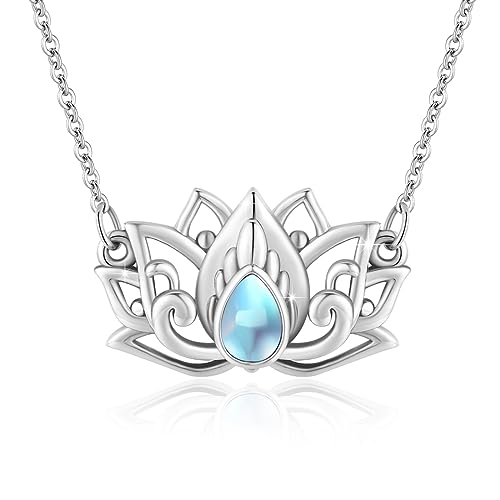 XIXLES Lotus Collana da donna in argento Sterling con ciondolo a forma di fiore di loto, con pietra di luna, regalo per donna, Argento sterling