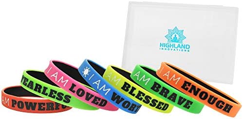 Motivational Silicone Wristbands with Inspirational and Positive Messages. I AM.14-Piece Premium Rubber Stretch Bracelet Set with Storage Case