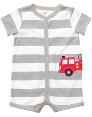 Carter's Stripe Firetruck Creeper GREY 12 Mo
