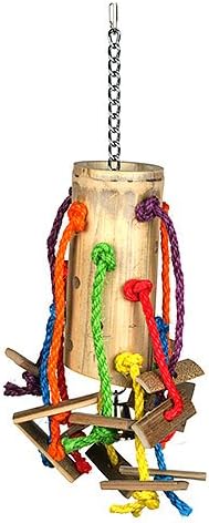 HAPPYPET Bamboo Puzzle with Rope Bird Toy Durable Chewable Natural Safe Interactive Colourful Hanging Cage Accessories for Parrots Cockatiel Parakeets