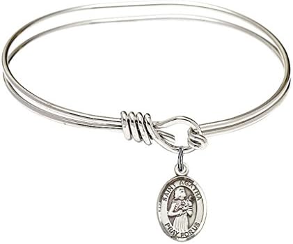 St. Agatha - 5 3/4 inch Oval Eye Hook Bangle Bracelet with a St. Agatha charm. - Saint Agatha is the patron saint of Nurses/Breast Cancer. Memorial Day February 5th. - Nurses/Breast Cancer
