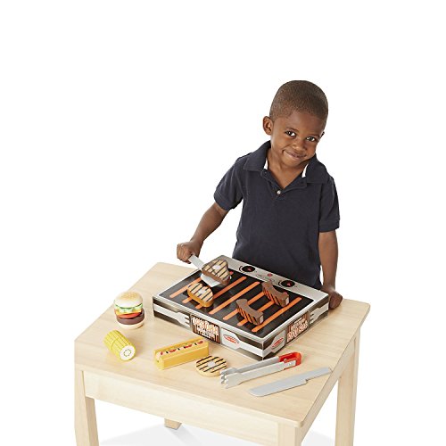 Grill & Serve BBQ Set: Wooden Play Food Set + FREE Melissa & Doug Scratch Art Mini-Pad Bundle (92807)