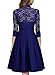 MissMay Women's Vintage 1950s Style 3/4 Sleeve Lace Flare A-line Dress (Small,Bright Blue)