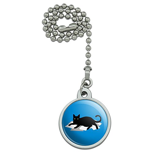 Black Cat Lying on Papers Ceiling Fan and Light Pull Chain