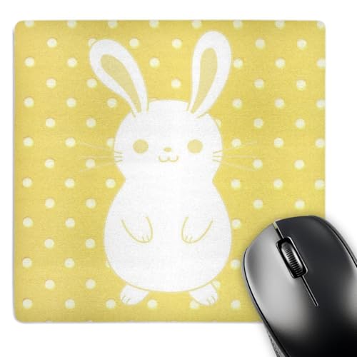 3dRose LLC 8 x 8 x 0.25 Inches Mouse Pad, Adorable White Baby Bunny on Dotted Y…