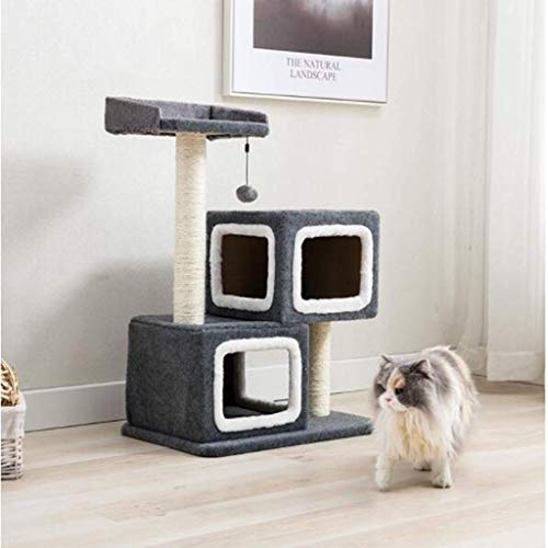 FTFDTMY-Double-Nest-Cat-Klettergerst-kleine-Sisal-Column-Jump-Platform-Kratzbaum-Haushaltsspielzeug-Cat-Scratch-Board-Yan-Farbe-Grau