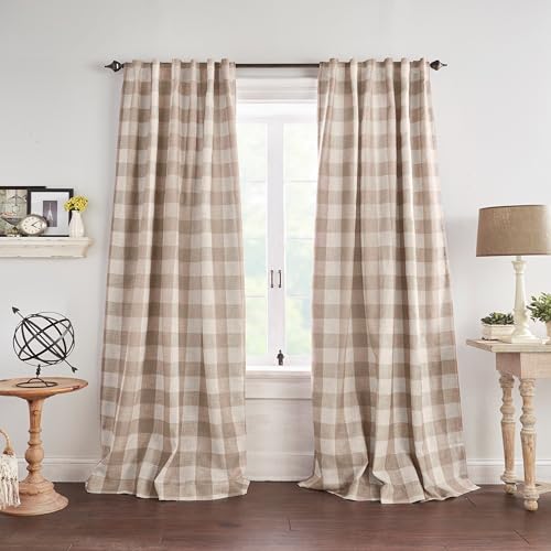 Elrene Home Fashions Farmhouse Living Grainger Buffalo-Check Blackout Window Curtain, Living Room and Bedroom Drape with Rod Pocket Tabs, 52 x 84, Linen, 1 Panel
