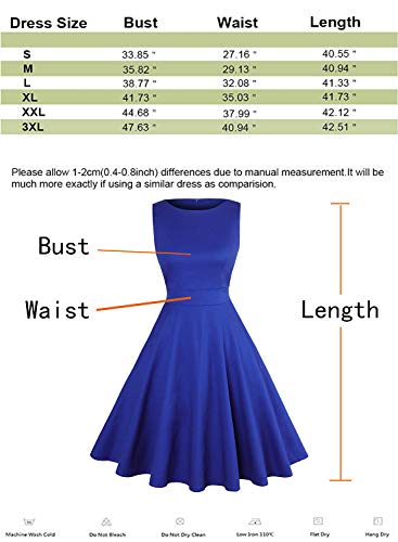 OWIN Women's Vintage 1950's Floral Spring Garden Rockabilly Swing Prom Party Cocktail Dress Royal Blue