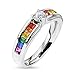 Lesbian Pride Rainbow Ring w/ Middle CZ Center Stone. High quality steel ring band. Rainbow Pride Jewelry (Gay Wedding Marriage or Engagement band)