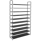 SONGMICS 10 Tiers Shoe Rack 50 Pairs Non-woven Fabric Shoe Tower Organizer Cabinet Black 39 3/8