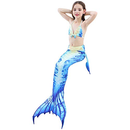 Dunnomart Mermaid Tail Swimming Children Girls Bikini Swim Swimsuit Cosplay Mermaid Tail Optional Monofin