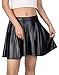 HDE Women's Shiny Liquid Metallic Wet Look Flared Pleated Skater Skirt (Black, Small)