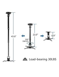 DYNAVISTA - Soporte de techo universal para proyector con brazos ajustables y extensibles giratorios, inclinable, para proyector de casa y oficina