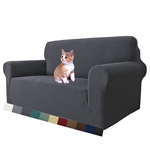 MAXIJIN Stretch Loveseat Sofa Slipcovers 1 Piece Love Seats Couch Covers for 2 Cushion Couch Non Slip Sofa Cover Washable Dog Cat Proof Furniture Protector Pet Friendly (Loveseat, Gray)