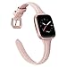 TOYOUTHS Leather Strap Compatible with Fitbit Versa Bands Women Men Slim Genuine Leather Wristbands Replacement for Versa Lite Edition Accessorie (Blush Pink + Rose Gold Buckle)