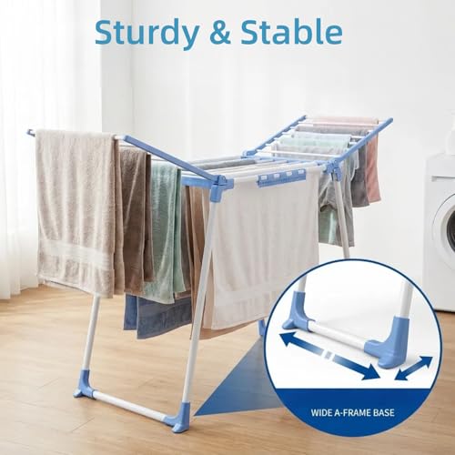 REOCLE Foldable Clothes Drying Rack with Adjustable Wings | Indoor & Outdoor Use, For Towels & Bedding, Laundry Stand, Portable Design