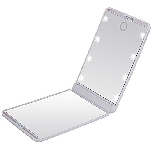 Cosprof Led Lighted Travel Makeup Mirror 1X and 2X Magnification 8 Bright LED Lights Portable Folding Cosmetic Mirrors Pocket Mirror (White)