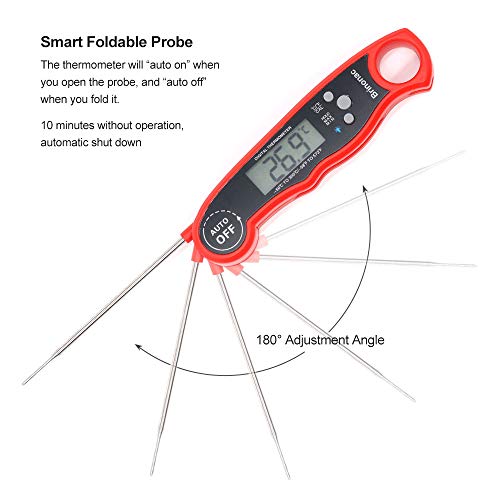 Brinonac || Waterproof Digital Oven Meat Food Thermometer with Backlight and Calibration for Smoker,Kitchen, Cooking and BBQ Grill Outdoor-Red, Red-02