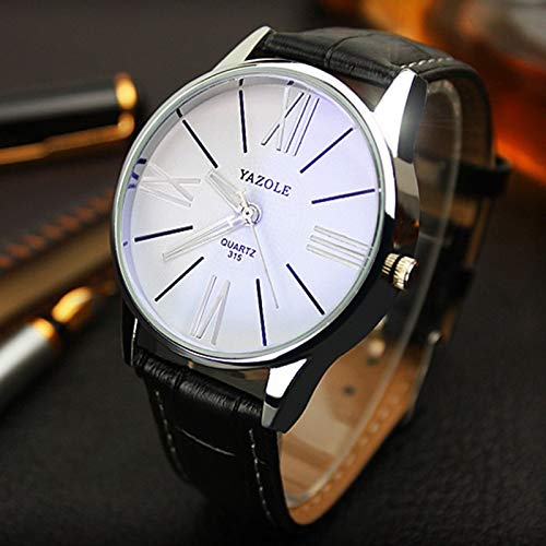 OWMEOT Watch Luxury Fashion Faux Leather Mens Quartz Analog Watch Watches (Black) - Thumbnail 3