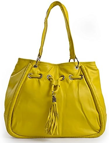 SUMMER SALE DEALS Women's Genuine Leather Handbag, Shoulder Handbag,Top Handle Bag, Tote Bag 14.5"(CANARY) by EUSTACE