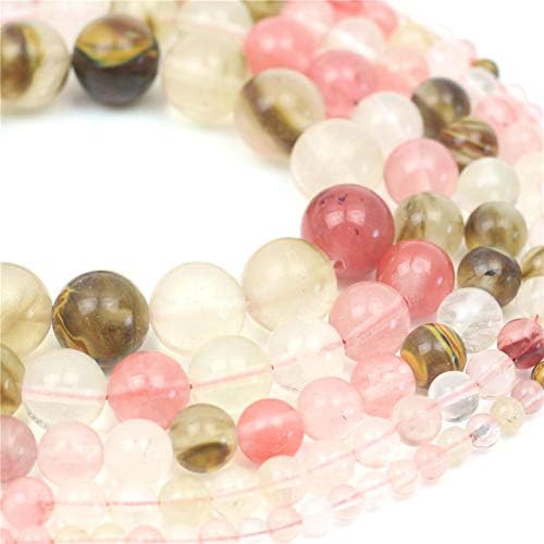 Oameusa Natural Round Smooth 4mm Watermelon Crystal Agate Beads Gemstone Loose Beads Agate Beads for Jewelry Making 15" 1 Strand per Bag-Wholesale