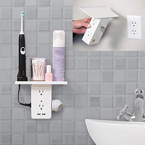 Outlet Shelf, 6 Electrical Outlet Extenders, Socket Shelf with 2 USB Ports, Switch Socket Rack with LED Indicator 8 Port Surge Protector - Thumbnail 6