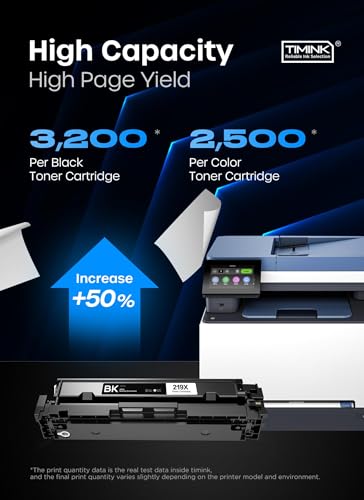 Timink 219X (avec Puce) Compatible pour HP Color LaserJet Pro MFP 3302FDWG | pour HP Color LaserJet Pro MFP 3302SDWG 3302FDNG 219X 219A W2190X W2191X W2192X W2193X Set - Noir Cyan Magenta Jaune(4 Pack)