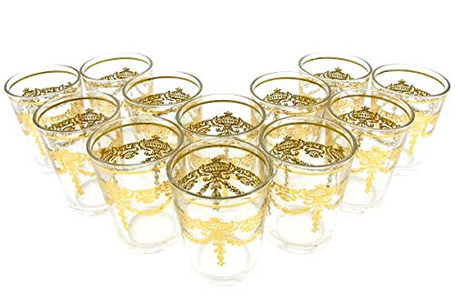 12 Orientalische Marokkanische Teegläser Niamir Gold, 12er Set Glastassen zum Servieren und Trinken, Glasbecher…