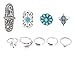 1set/lot for Children Ring Size 14-16mm Bohemian Style Vintage Anti Silver Color Rings Turquoise Deer Fawn Geometry Arrow Rings Set (Style 1)