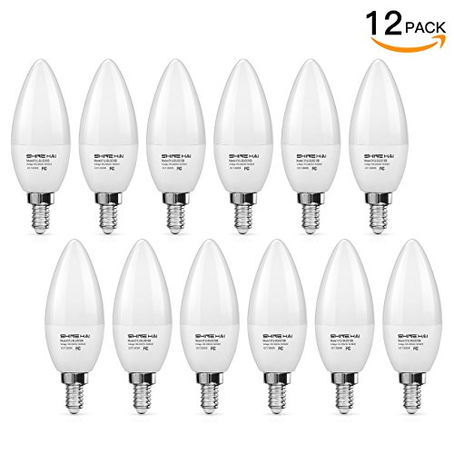 SHINE HAI Candelabra LED Bulbs 50W Equivalent, 500 Lumens 5000K Daylight White Decorative Candle Light Bulb E12 Base, Chandelier B11 LED Light Bulbs, Pack of 12