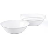 LaGlint 14 OZ (16 OZ MAX) White Opal Glass Cereal Bowl Set of 4, 6.5 inch Dishwasher & Microwave Safe Round Bowls for Soup, Salad and Rice