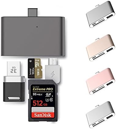 USB 3.1 Type-C Card Reader OTG HUB Adapter with Micro USB Charging Port for SD / TF Memory Card USB Flash Disk Support MacBook &amp; Type-C Devices (Grey)