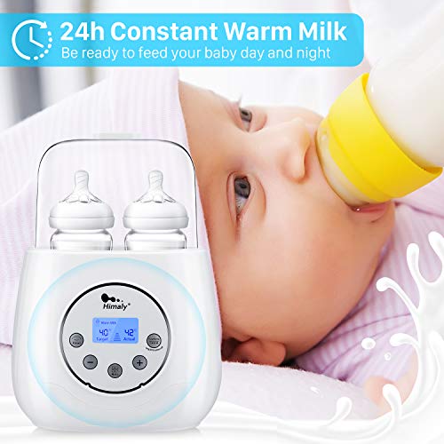 Baby Bottle Warmer, Himaly Bottle Sterilizer 6 in 1 BPA-Free Bottle Warmer with Rapid Heating Warm Milk Formula Heat Food Defrost, LED Display and Accurate Temperature Control (New White)