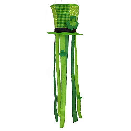 OUTOUR St.Patrick's Day Saint Patrick's Day Green Top Hat Fabric Windsock Wind Sock Hanging Decorations 47" Flag for Garden Patio Lawn Backyard Home Yard Porch Balcony Outdoor Decor Party Supplie
