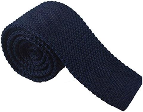 New Men's Necktie Solid Knit Knitted Narrow Ties College Slim Skinny Woven Color:Navy Blue