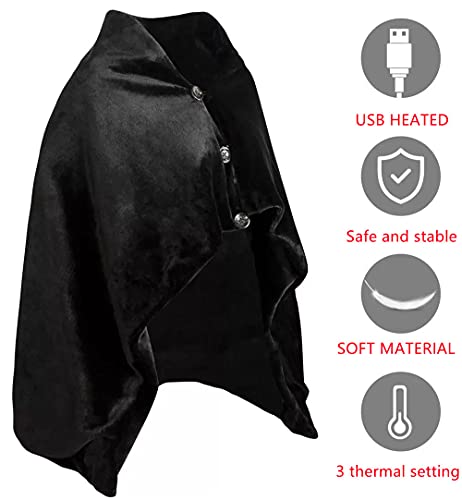 YGGKY USB Heated Shawl Electric Heated Blanket Plush Flannel Blanket with 3 Heat Level Setting for Car Office Home Travel - 120x80CM (Black)