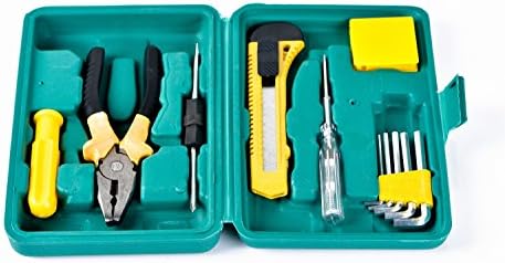 Vfant Yellow 11-Piece Tool Set - General Household Hand Tool Kit with Plastic Toolbox Storage Case