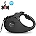 Peteast Retractable Dog Leash, 360° Tangle-Free, Heavy Duty Up to 110lbs Pets, 16ft Strong Reflective Nylon Tape with Waste Bag Dispenser, One-Handed Brake/Pause/Lock, L
