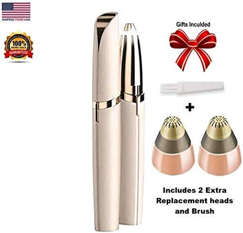 STOUCH Eyebrow Hair Remover For Women's Painless Brow Hair Removal Trimmer Epilator for Smooth Finishing and Perfect Touch With 2 Extra Replacement Heads, Gold