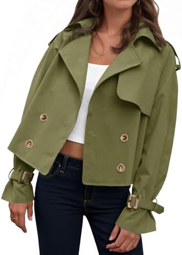 Amazon.com: Saodimallsu Women Crop Double Breasted Trench Coat