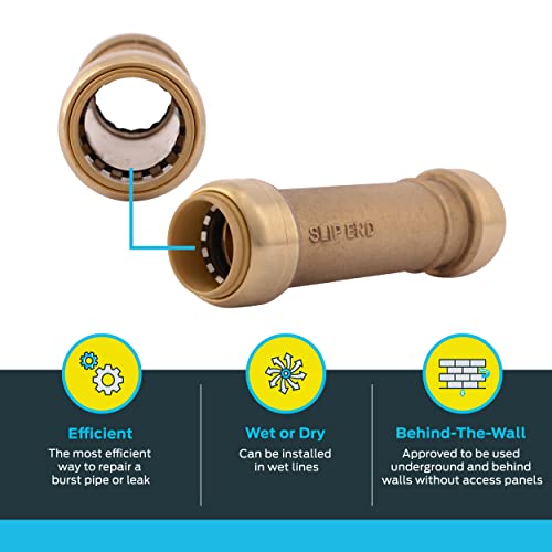 SharkBite 3/4 Inch Slip Coupling, Push to Connect Brass Plumbing